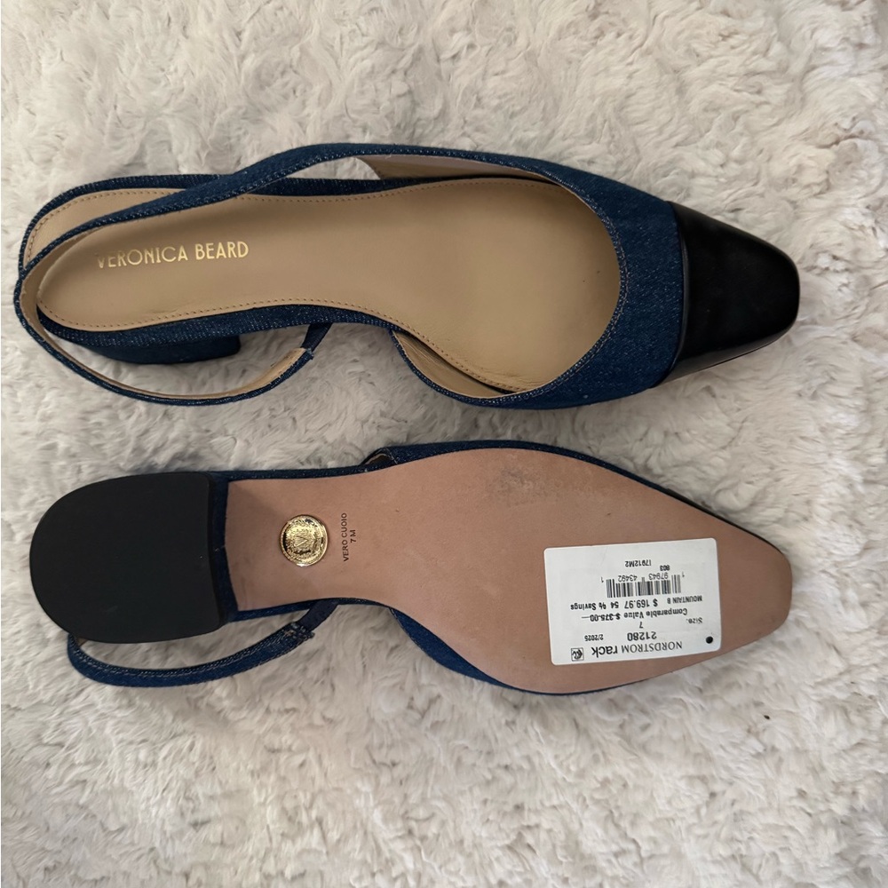NWOT Veronica Beard 

Nordstrom 
Denim-Look Slingback Flats with Black Cap Toe